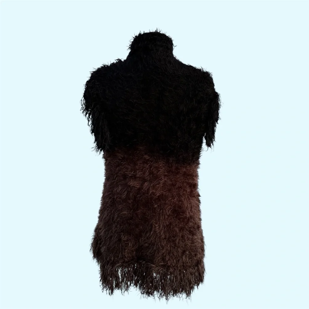 Ethyl Faux Fur Black and Brown Ombré Open Front Cardigan Sweater Vest, Women’s M - Picture 3 of 7